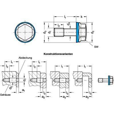 Produktbild von Ganter Norm® - 1582-M6-30-MT-E-1 Edelstahl-Schrauben, Hygienic Design, niedrige