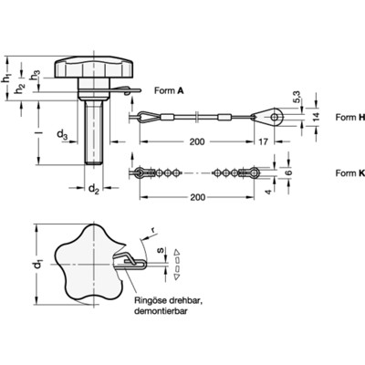 Produktbild von Ganter Norm® - 5334.13-60-M12-30-K Edelstahl-Sterngriffschrauben mit Verliersic