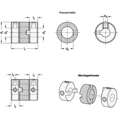 Produktbild von Ganter Norm® - 2243-8-B2-3-AL-KU Kreuzschieberkupplungen mit Gewindestift