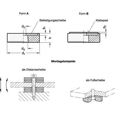 Produktbild von Ganter Norm® - 438-25-16-4-B-70 Distanz- und Fußscheiben, mit Gummiauflage, vul