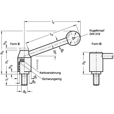 Produktbild von Ganter Norm® - 212.3-33-M16-63-E Verstellbare Spannhebel, Schraube, Stahl
