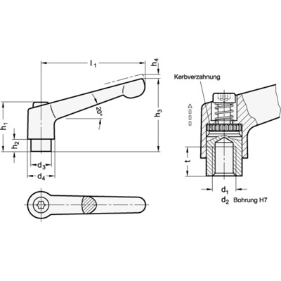 Produktbild von Ganter Norm® - 300-63-M8-RS Verstellbare Klemmhebel, Zink-Druckguss, Buchse Sta