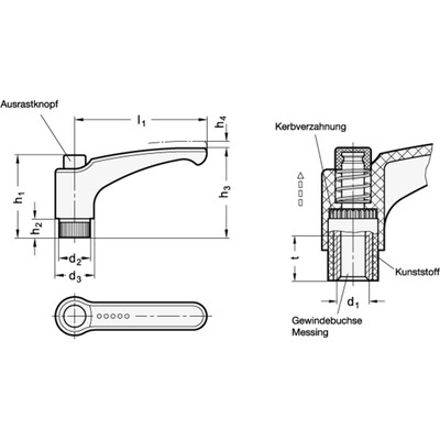 Produktbild von Ganter Norm® - 603-44-M6-DRT Verstellbare Klemmhebel, Kunststoff, Buchse Messin