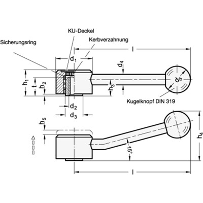 Produktbild von Ganter Norm® - 125.5-40-M12-D Verstellbare Flachspannhebel mit Innengewinde, Ed