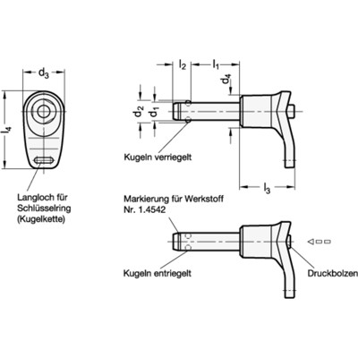 Produktbild von Ganter Norm® - 113.12-8-90 Edelstahl-Kugelsperrbolzen, Bolzen Werkstoff Nr. 1.4