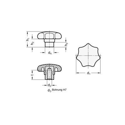 Produktbild von Ganter Norm® - 6336.1-63-M10-E Sterngriffe, Duroplast, mit vorstehendem Stahl-B