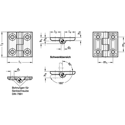 Produktbild von Ganter Norm® - 237.1-40-40-A-MDB Scharniere, detektierbar, FDA-konformer Kunsts