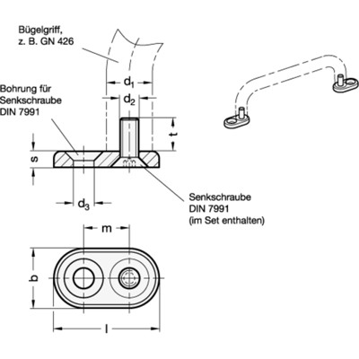 Produktbild von Ganter Norm® - 181-ZD-16-M6-SR Befestigungssätze für Bügelgriffe