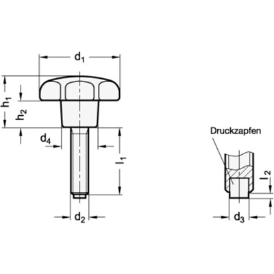 Produktbild von Ganter Norm® - 6336.10-50-M10-55-KU Sterngriffschrauben mit Druckzapfen