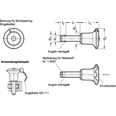 Produktbild von Ganter Norm® - 113.10-12-120 Edelstahl-Kugelsperrbolzen, Bolzen Werkstoff Nr. 1
