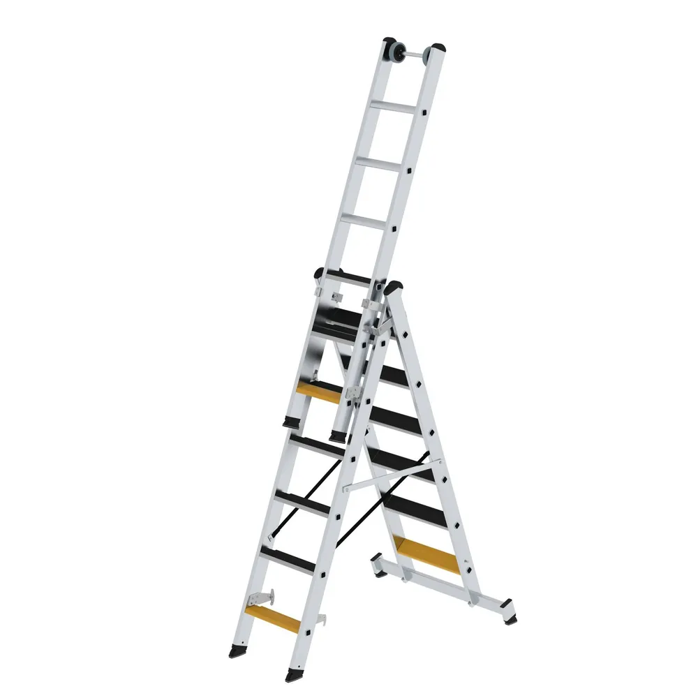 MUNK Günzburger Steigtechnik Stufen-Mehrzweckleiter 3-teilig mit nivello®-Traverse und clip-step R13 Produktbild img1 L