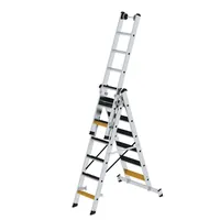 MUNK Günzburger Steigtechnik Stufen-Mehrzweckleiter 3-teilig mit nivello®-Traverse und clip-step R13 Produktbild