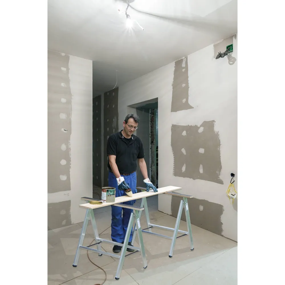 MUNK Günzburger Steigtechnik Arbeitsbock Aluminium klappbar810mm bis 150kg Siebdruck-Oberfläche Produktbild img3 L
