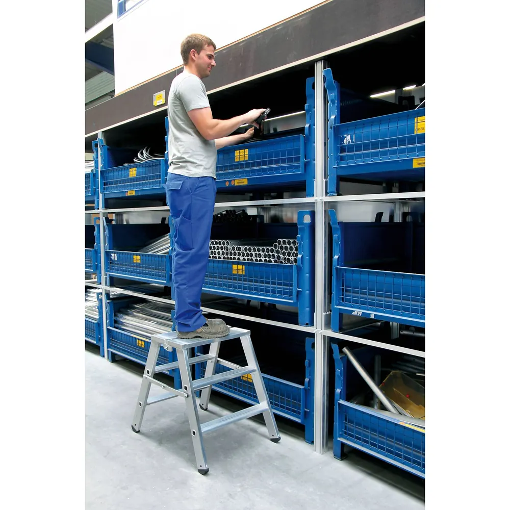 MUNK Günzburger Steigtechnik Stufen-Stehpodest klappbar, beidseitig begehbar, 2x 2 Stufen, Höhe 460mm Produktbild img3 L