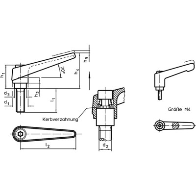 Produktbild von HALDER - Verstellbare Klemmhebel, mit Schraube | d1=25 mm / d2=M12 / l1=40 mm /