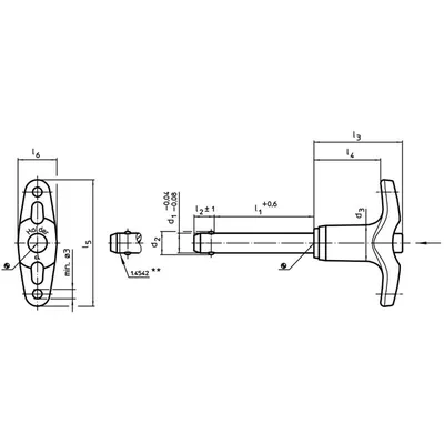 Produktbild von HALDER - Kugelsperrbolzen, selbstsichernd, mit T-Griff | d1=6 mm / l1=40 mm / R