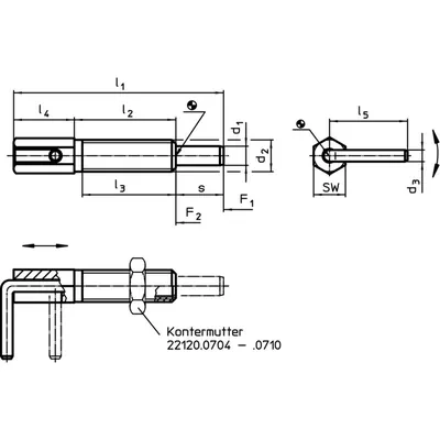Produktbild von HALDER - Rastriegel, einfache Ausführung | d1=6 mm / d2=M10 | 22121.0115