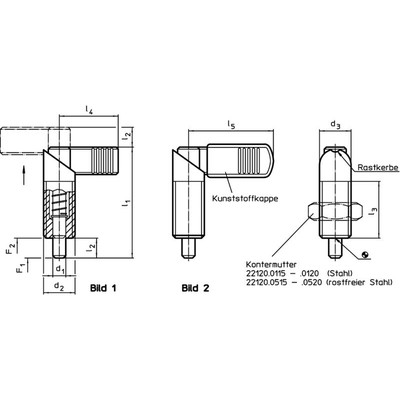 Produktbild von HALDER - Rastriegel/ohne Kunststoffkappe | d1=8 mm / d2=M12&nbsp;x&nbsp;1,5 / Rostfreier 