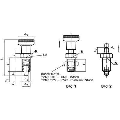 Produktbild von HALDER - Rastbolzen, mit Sechskantbund/mit Knopf | d1=8 mm / Automatenstahl | 2