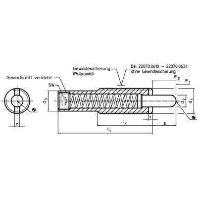 Produktbild von HALDER - Federndes Druckstück, lange Ausführung/Hülse aus Automatenstahl, Stand