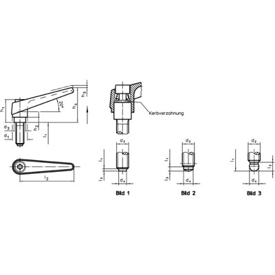 Produktbild von HALDER - Verstellbare Klemmhebel, mit Andrückschraube/mit Kugelzapfen | d1=18 m