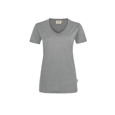 Produktbild von HAKRO - Damen V-Shirt Mikralinar® 181, grau meliert, Größe XL
