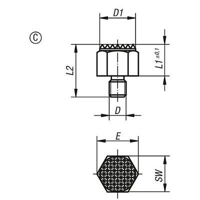 Produktbild von KIPP - POSITIONSFUß, G=M16, FORM:C, AUTOM.STAHL BRÜN. U. EINSATZGEHÄRTET, SW=30