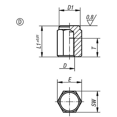 Produktbild von KIPP - POSITIONSFUß, G=M08, FORM:D, AUTOM.STAHL BRÜN. U. EINSATZGEHÄRTET, SW=17