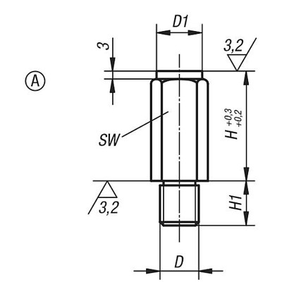 Produktbild von KIPP - POSITIONSFUß, G=M08 H=10, FORM:A VERGÜTUNGSSTAHL, SW=13