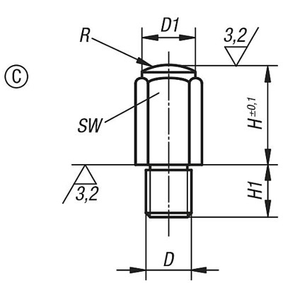 Produktbild von KIPP - POSITIONSFUß, G=M06 H=20, FORM:C VERGÜTUNGSSTAHL, SW=10