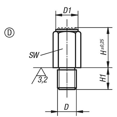 Produktbild von KIPP - POSITIONSFUß, G=M06 H=20, FORM:D VERGÜTUNGSSTAHL, SW=10