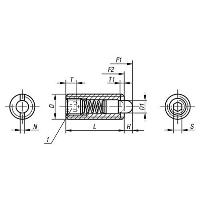 Produktbild von KIPP - FEDERNDES DRUCKSTÜCK VERSTÄRKTE FEDERKRAFT D=M10 L=22, STAHL, KOMP:BOLZE