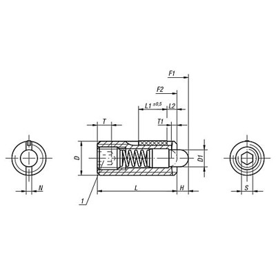 Produktbild von KIPP - FEDERNDES DRUCKSTÜCK STANDARD FEDERKRAFT D=M16 L=32, EDELSTAHL, MIT GEWI