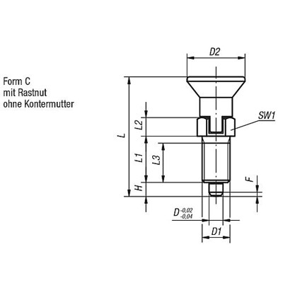 Produktbild von KIPP - ARRETIERBOLZEN GR.0 D1=M08X1, D=4, FORM:C M.RASTNUT, O.KONTERMUTTER, STA