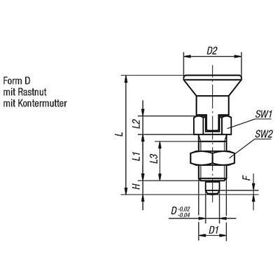 Produktbild von KIPP - ARRETIERBOLZEN GR.2 D1=M12X1,5, D=6, FORM:D M.RASTNUT, M.KONTERMUTTER, E