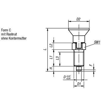 Produktbild von KIPP - ARRETIERBOLZEN GR.4 D1=M20X1,5, D=12, FORM:C M.RASTNUT, O.KONTERMUTTER, 