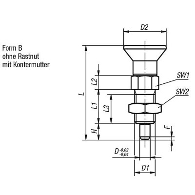 Produktbild von KIPP - ARRETIERBOLZEN GR.4 D1=M20X1,5, D=12, FORM:B OHNE RASTNUT MIT KONTERMUTT