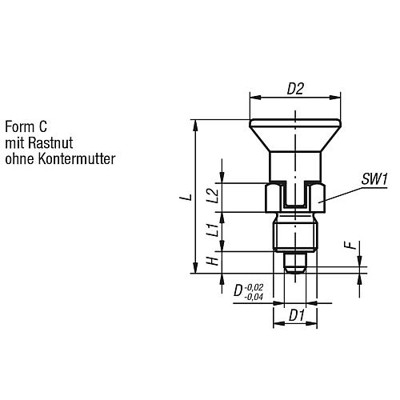 Produktbild von KIPP - ARRETIERBOLZEN GR.9 D1=M06X0,75, D=3, FORM:C MIT RASTNUT OHNE KONTERMUTT