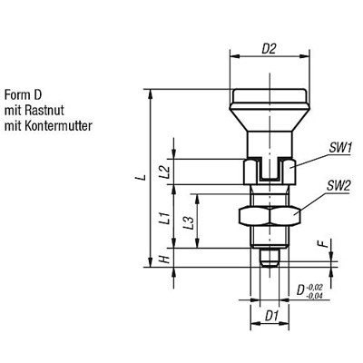 Produktbild von KIPP - ARRETIERBOLZEN GR.1 D1=M10X1, D=5, FORM:D MIT RASTNUT MIT KONTERMUTTER, 