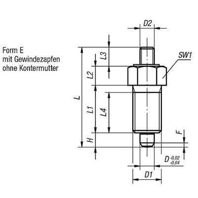 Produktbild von KIPP - ARRETIERBOLZEN OHNE RASTNUT GR.4 D1=M20X1,5, FORM:E, STAHL GEHÄRTET