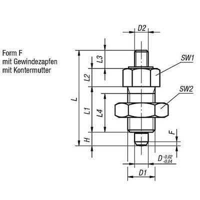 Produktbild von KIPP - ARRETIERBOLZEN OHNE RASTNUT GR.5 D1=M24X2, FORM:F, STAHL GEHÄRTET