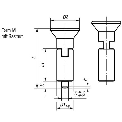 Produktbild von KIPP - ARRETIERBOLZEN MIT RASTNUT GR.0, FORM:M, STAHL GEHÄRTET, KOMP:THERMOPLAS