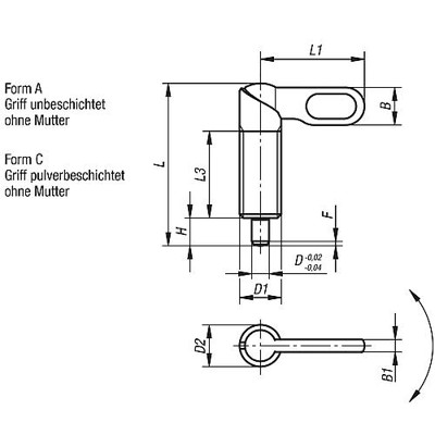 Produktbild von KIPP - SPERRRIEGEL, D=6, M16X1,5, FORM:A GRIFF UNBESCH., O. MUTTER, STAHL