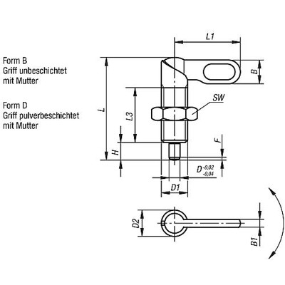 Produktbild von KIPP - SPERRRIEGEL, D=10, M20X1,5, FORM:B GRIFF UNBESCH., M. MUTTER, STAHL