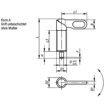 Produktbild von KIPP - SPERRRIEGEL, D=6, M12X1,5, FORM:A GRIFF UNBESCH., O. MUTTER, EDELSTAHL