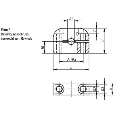 Produktbild von KIPP - HALTESTÜCK, M16, FORM:B BOHR. SENKRECHT Z. GEWINDE, ALUMINIUM SCHWARZ