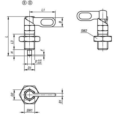 Produktbild von KIPP - SPERRRIEGEL MIT ANSCHLAG, RECHTS, D=10, M16, FORM:D GRIFF PULVERB., M. M