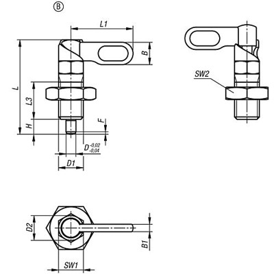 Produktbild von KIPP - SPERRRIEGEL MIT ANSCHLAG, RECHTS, D=10, M16, FORM:B GRIFF UNBESCH., M. M