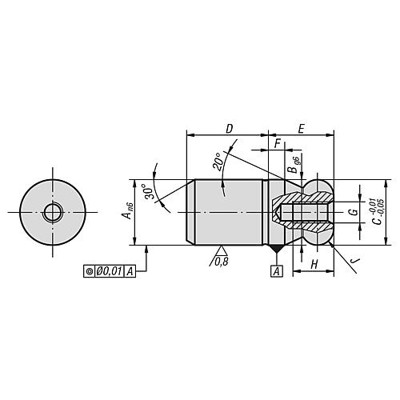 Produktbild von KIPP - AUFNAHMEBOLZEN MIT KUGELANSATZ, C=12, FORM:A WERKZEUGSTAHL