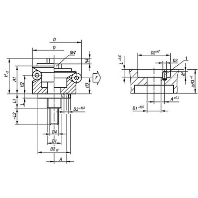 Produktbild von KIPP - ZENTRIERSPANNER FORM:A MIT KUGEL, D=86,5, D1=M16x1,5, D4=M10, STAHL 1.28